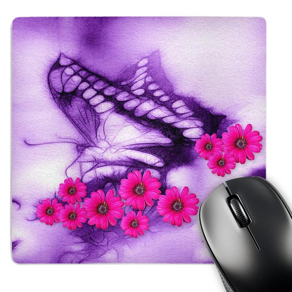 3dRose, Butterfly flowers purple, MousePad