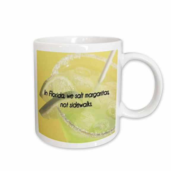 3drose, in Florida, We Salt Margaritas, Not Sidewalks Green and Yellow Background, 15oz Mug
