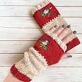 thumbnail image 1 of Gants Mitaines à Moins de 10 $ Rouges Femmes Chauds Crochet de Main Petite Fleur Faits à la Main Gants en Laine Gants en Coton, 1 of 2