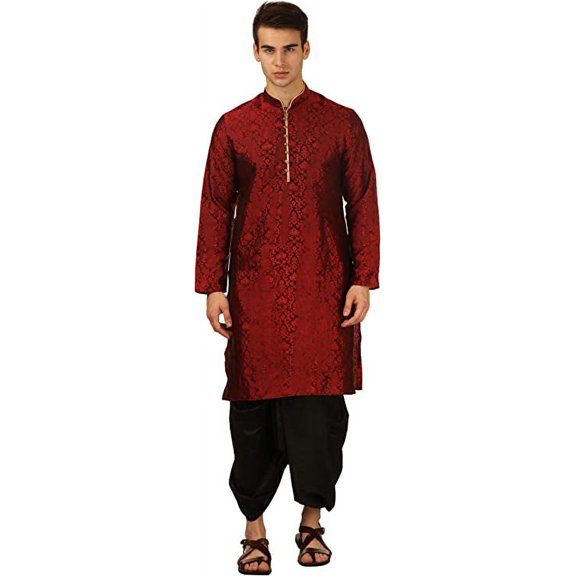 Royal Kurta Men's Jacquard Silk Dhoti Kurta (40, Red)