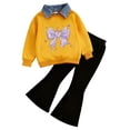 thumbnail image 1 of Caqnni Girl Loungewear Set Cozy Polo Neck Sweatshirt and Flared Pants for Spring Fall Weather Two-Piece Comfort Set(Light Purple,4-5 Years), 1 of 9