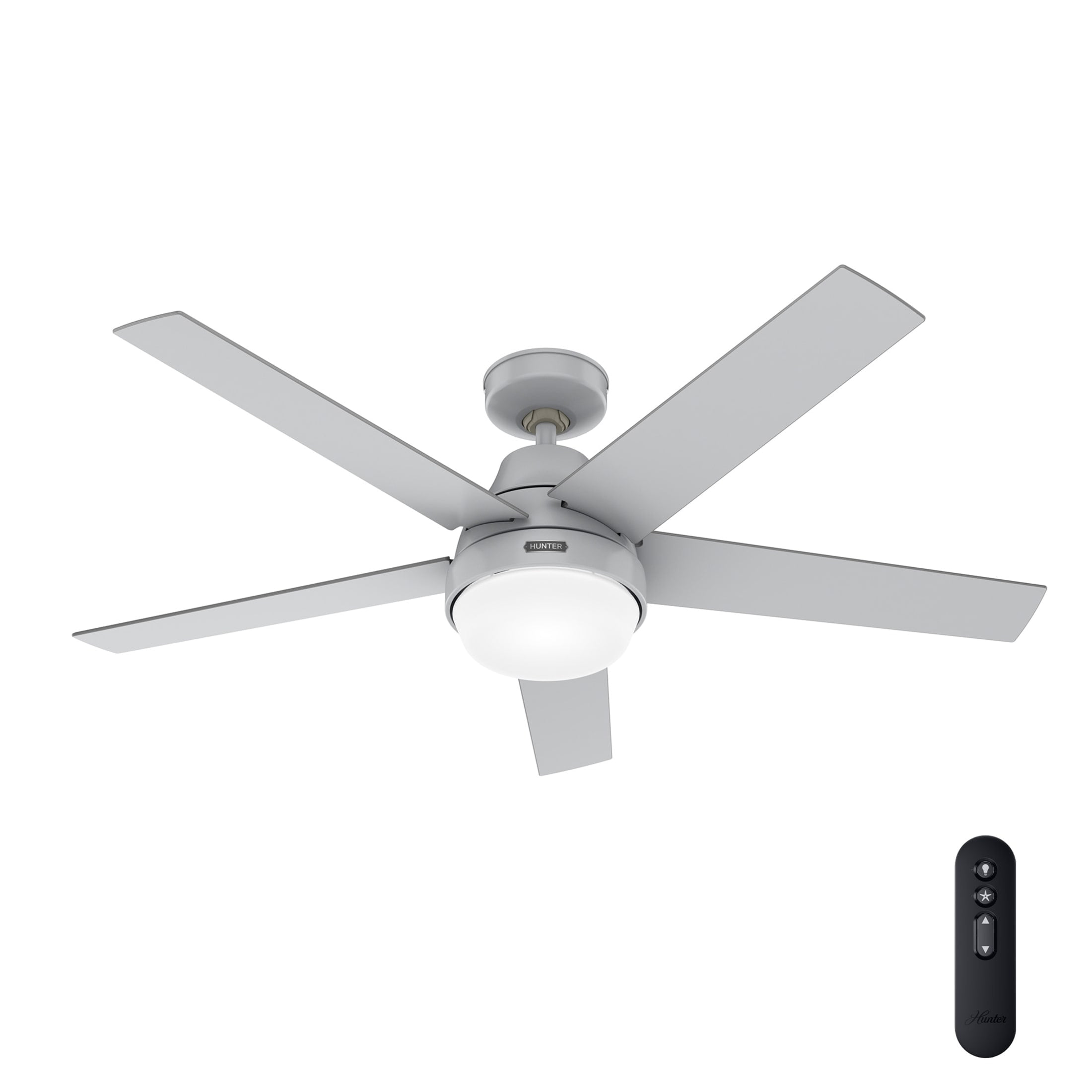 Hunter 52 inch Indoor Ceiling Fan with LED Light and Remote Control - Modern Smart Ceiling Fan, Standard Mount, 5 Blades, For Bedroom, Living Room, or Kitchen, Quiet - Aerodyne 52614, Dove Grey