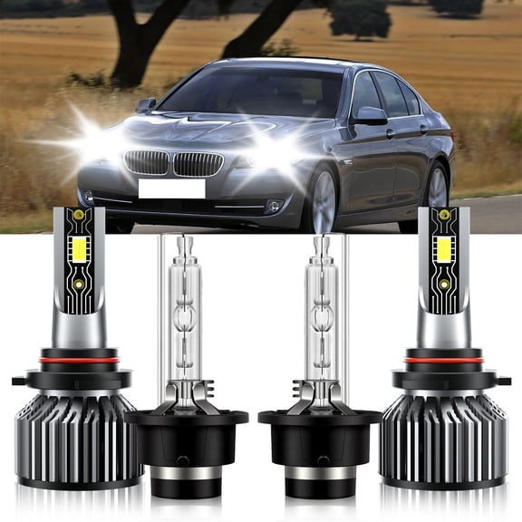 VEHIFOMO Compatible for BMW 528i 1998-2000 LED HID Headlight Bulb High Low Beam Kit White 9005 D2S