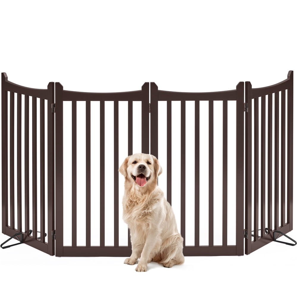 Yaheetech 36"H 4-Panel Wooden Foldable Pet Fence with Two Support Feet, Espresso
