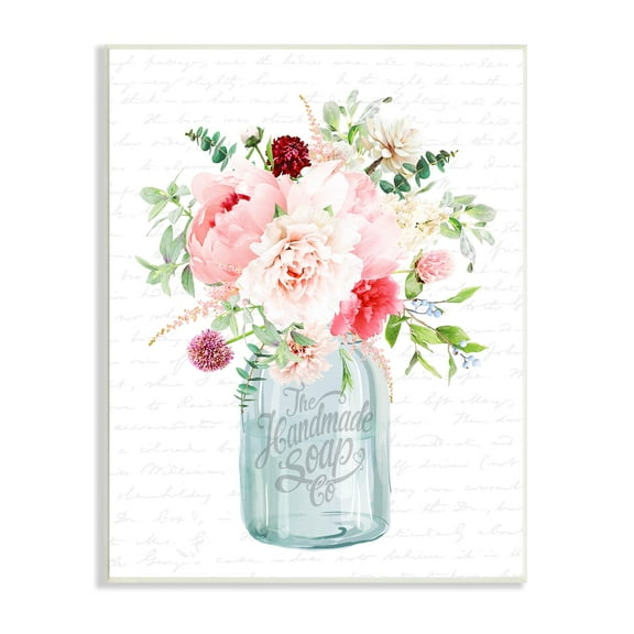 Stupell Industries Bright Pink Floral Bouquet Cursive Script Pattern Graphic Art Unframed Art Print Wall Art, Design by Lettered and Lined