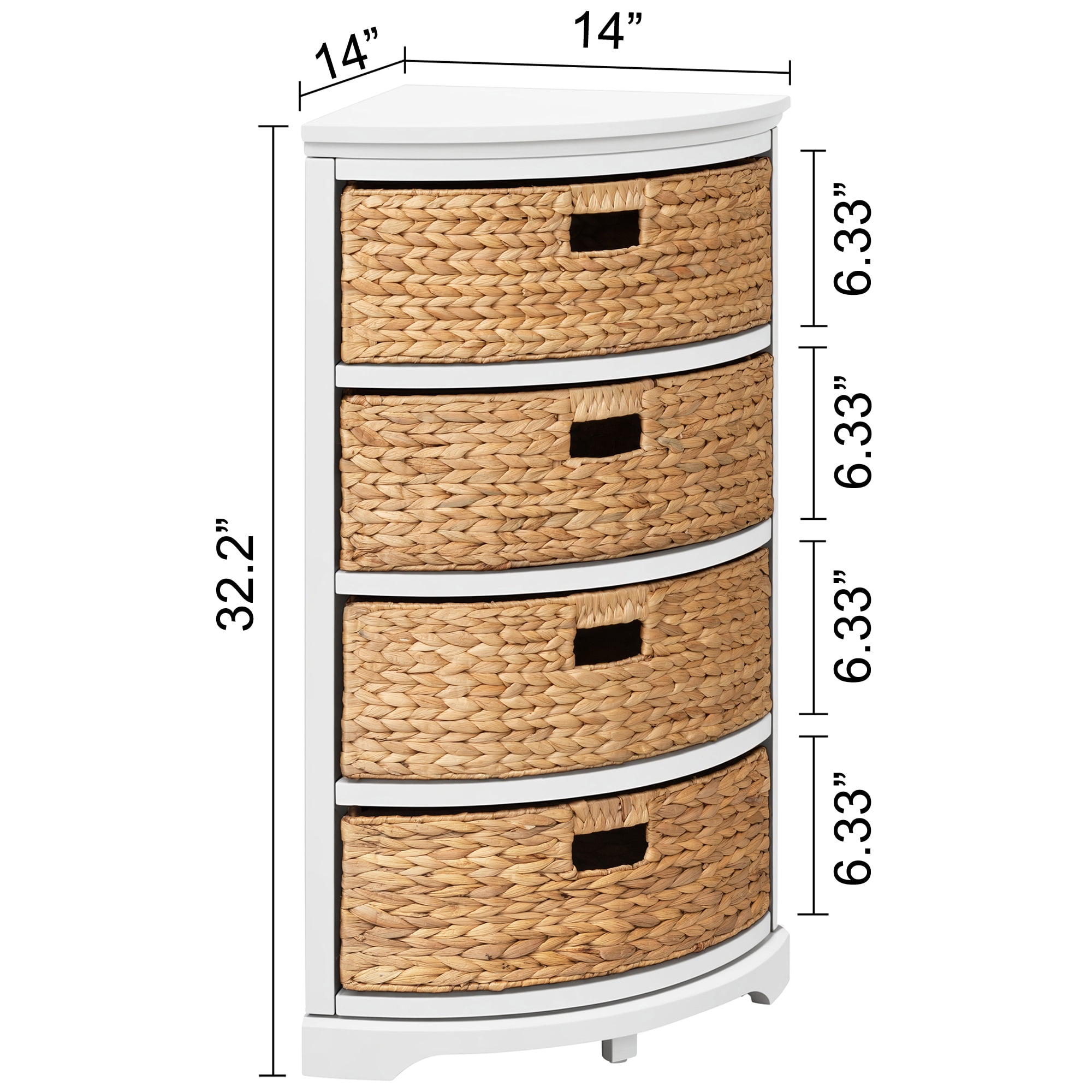 eHemco Hampton Meadows 4 Tier X-Side Corner Storage Cabinet with 4 Wicker Baskets, White