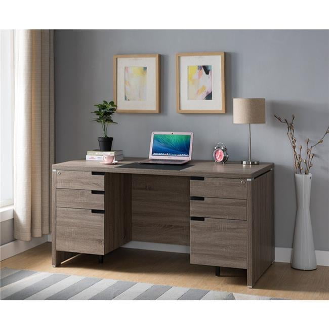 Benzara BM179607 Wooden Desk with Locking Drawers, Dark Taupe Brown