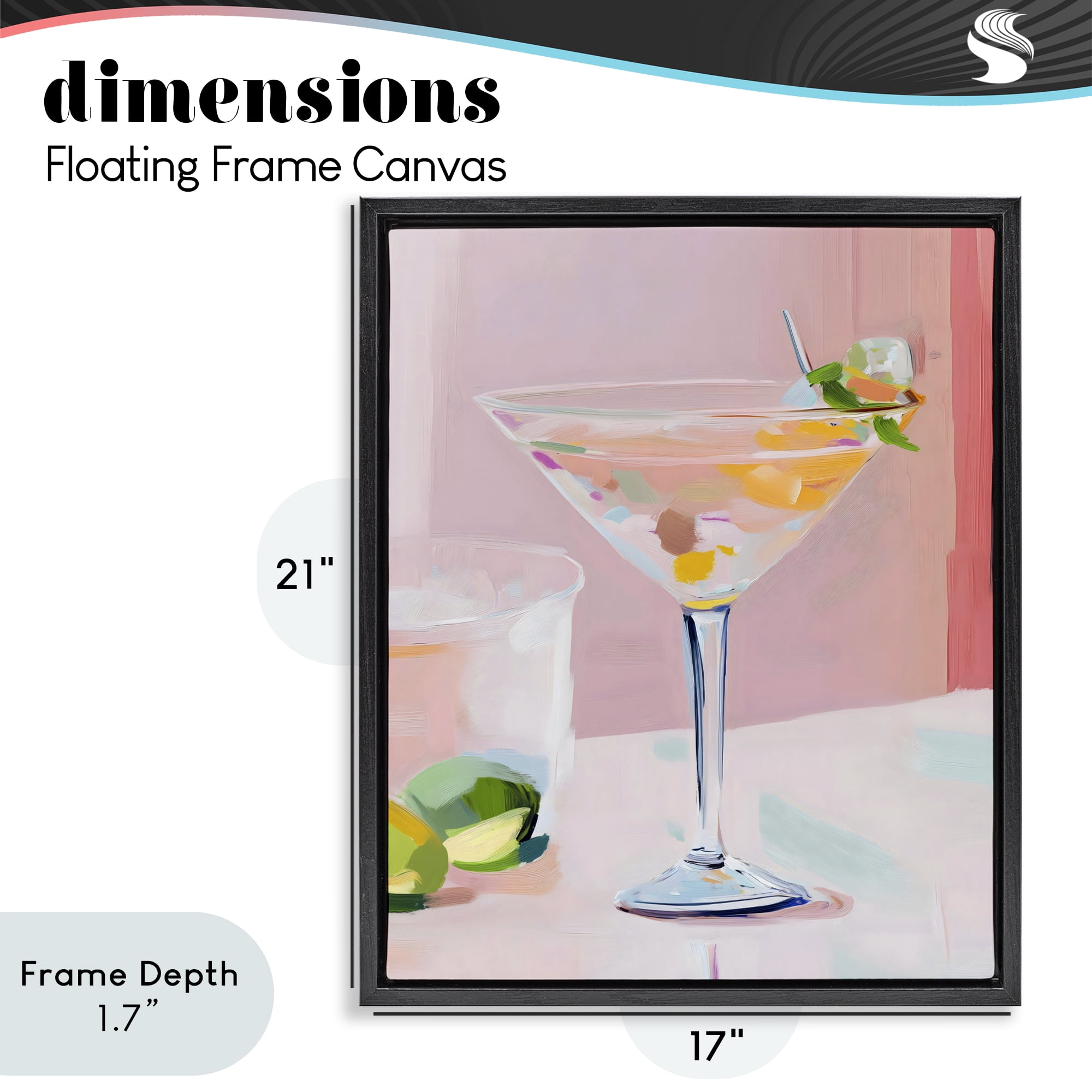 Stupell Industries Pink Martini Bar with Lime Black Framed Floater Canvas Wall Art, design by The Prints Vibe