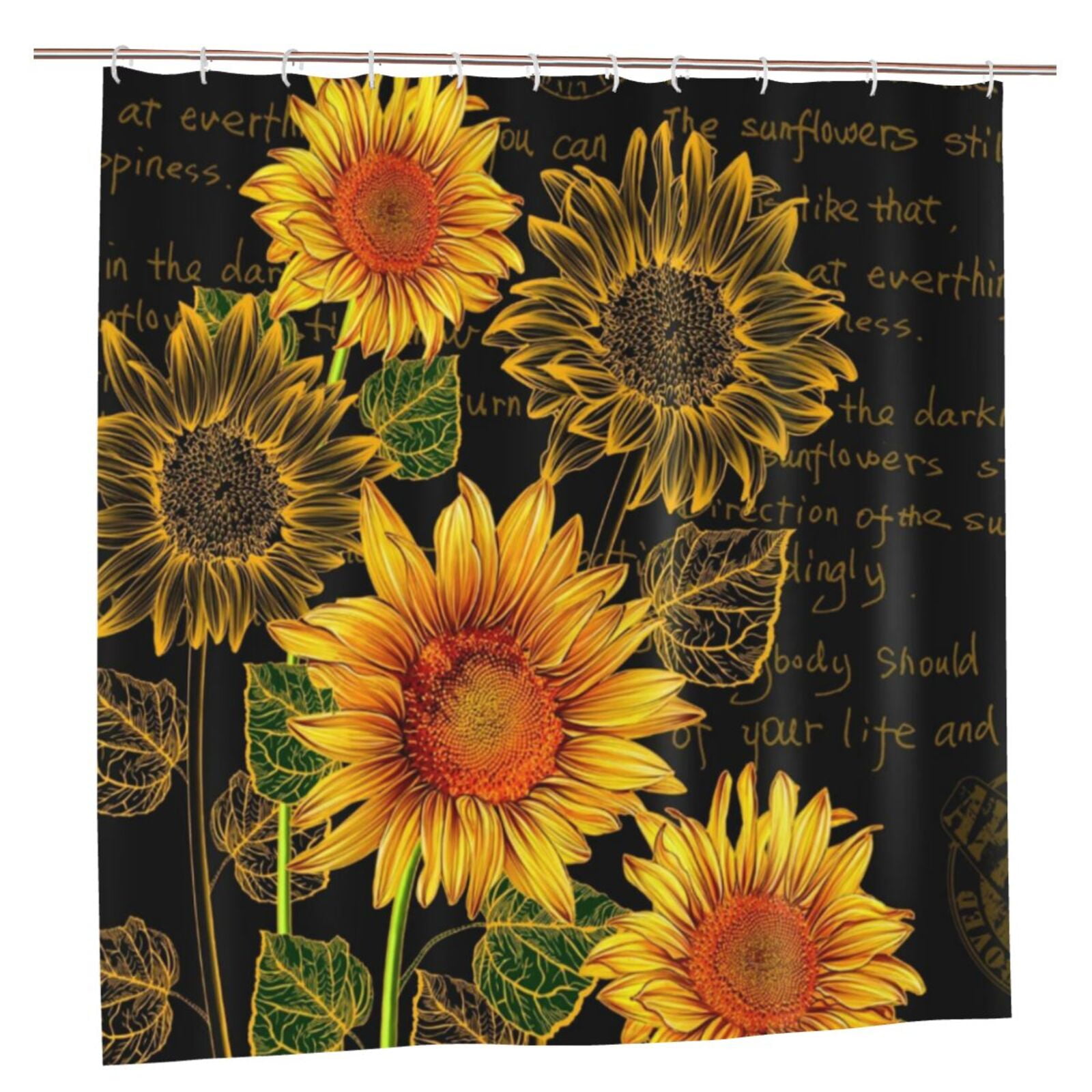 Sunflower Shower Curtains, Wooden Board Sunflowers Shower