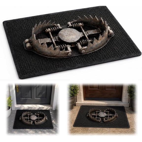 Trick Trap 3D Illusion Door Mat,Bear Trap Optical Illusion Halloween Rug