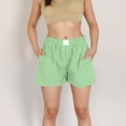 thumbnail image 4 of Women's Vertical Stripe Lounge Shorts with Elastic Waistband Faux Fly Front and Relaxed Fit Side Pockets - Green, Large, 4 of 7