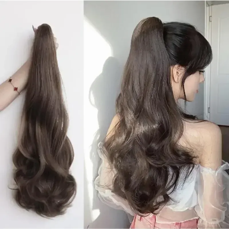 55cm Fashion Synthetic Wigs Claw Clip Natural Curly/Straight Ponytail Grab Wig Women Ponytail Hair Extensions