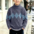 thumbnail image 2 of AUDeals Boys Turtleneck Argyle Cable Knit Sweater Pullover Sweater Long Sleeve Knitwear Preppy Casual Layering Top for Daily Wear (Navy, 9-10 Years), 2 of 5