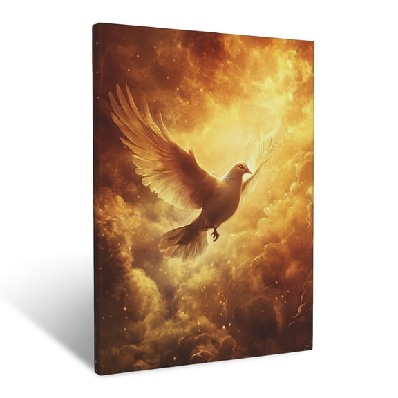 CozyNet A Radiant Dove Descending From Heaven, Glowing Softly Amidst Glowing Clouds And Golden Light Wall Art Prints With Frame Canvas Perfect for Living Room & Bedroom, Wall Decor 16"x20"