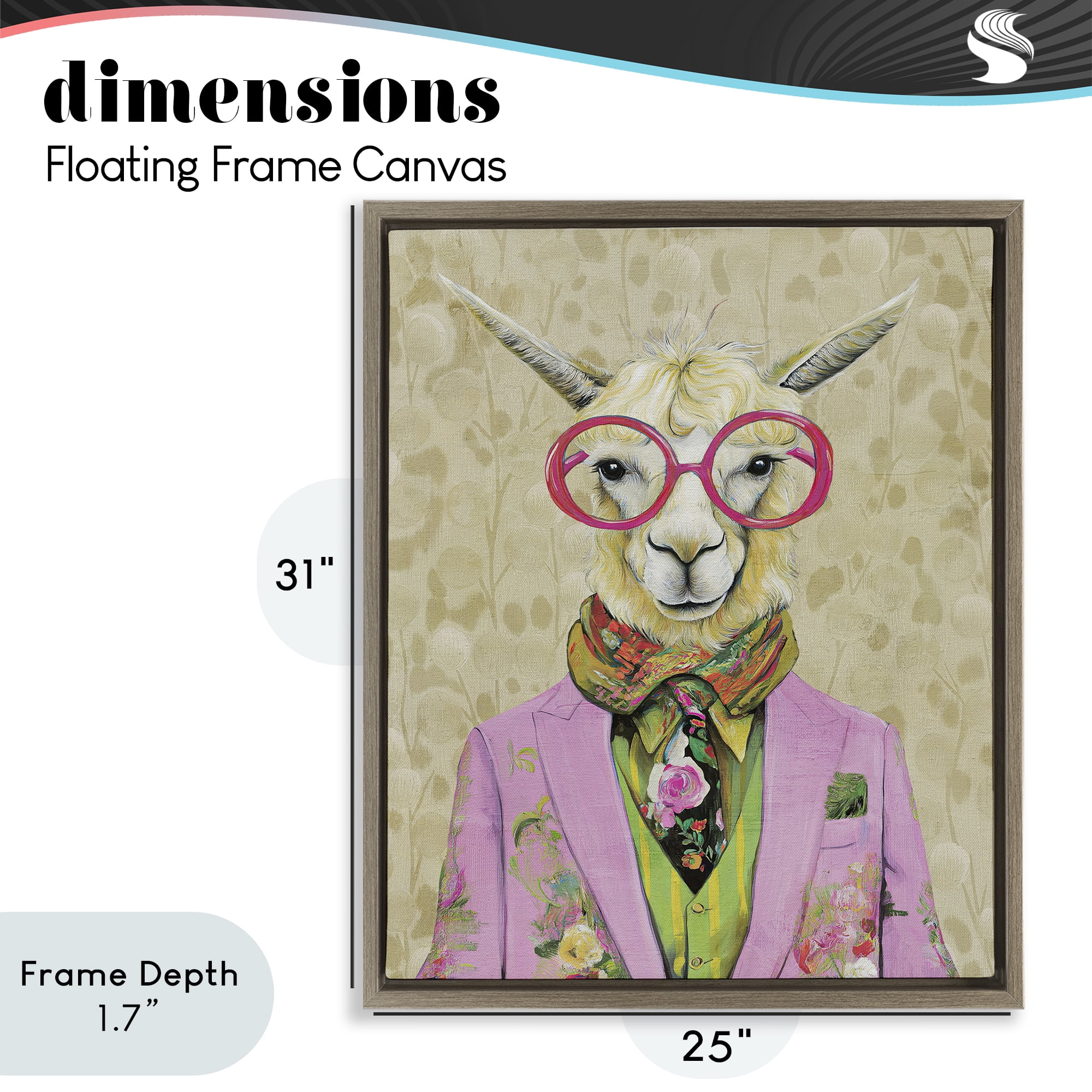 Stupell Industries Stylish Llama with Glasses Brown Framed Floater Canvas Wall Art, design by Svetlana Aleynikova