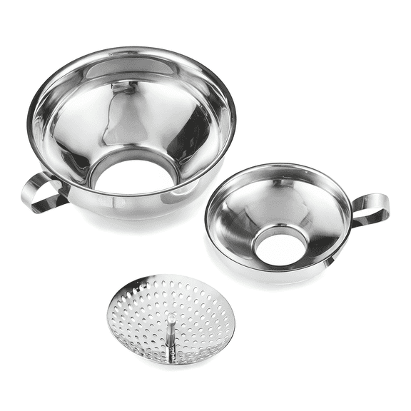 Canning Supplies with Strainer for Wide and Regular Mason Jars - Wide-Mouth Funnels for Kitchen Use - Canning Supplies Kit - Stainless Steel - 3 Pack (Small and Large)