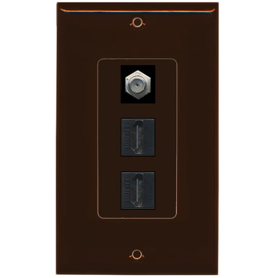 RiteAV - 2 Port HDMI 1 Coax Cable TV- F-Type Decorative Wall Plate - Brown