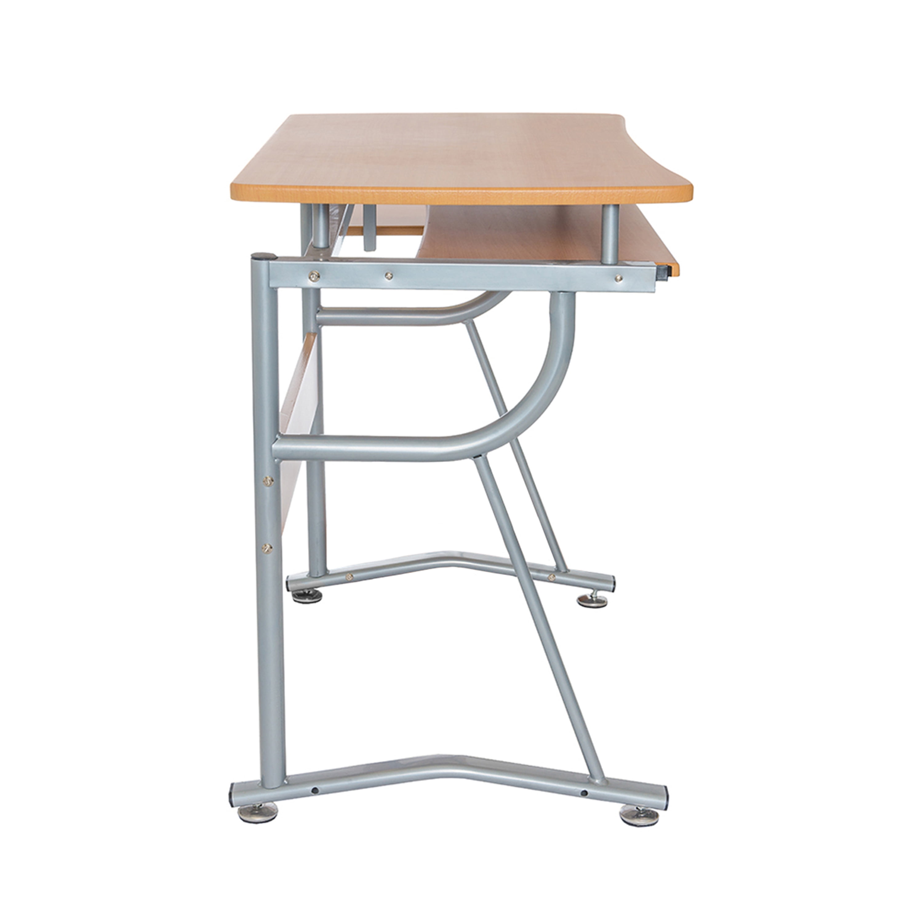 Compact Computer Desk with Side Shelf and Keyboard Panel, Cherry
