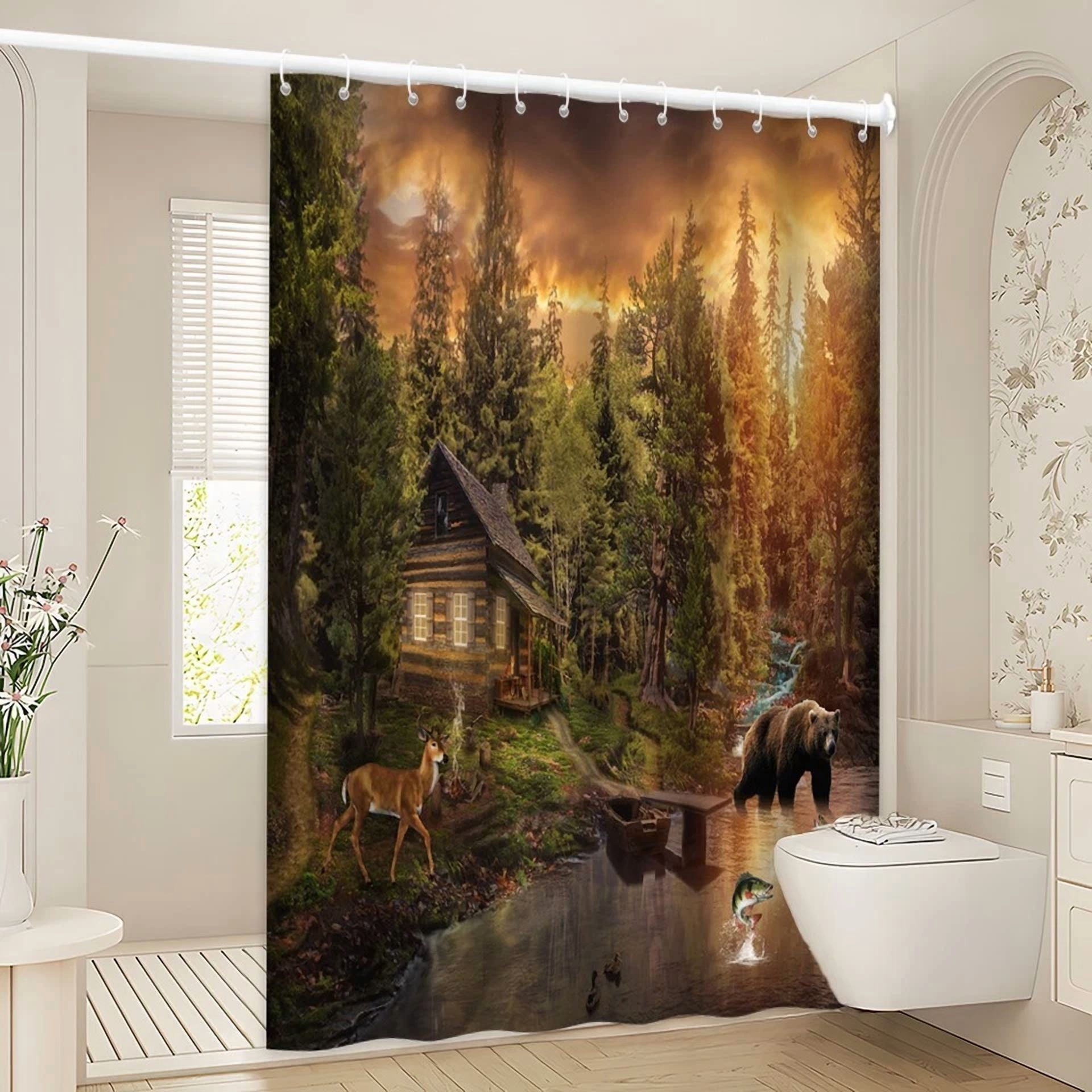 BUTTERFLY- 1Pc Shower Curtain -Polyester Fabric- 70.8X70.8 Inches With Hooks-6524A