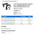 thumbnail image 2 of Front Control Arm Ball Joint Tie Rod End Kit 6 - Compatible with 2014 - 2016 Chevy Impala Limited 3.6L V6 2015, 2 of 2