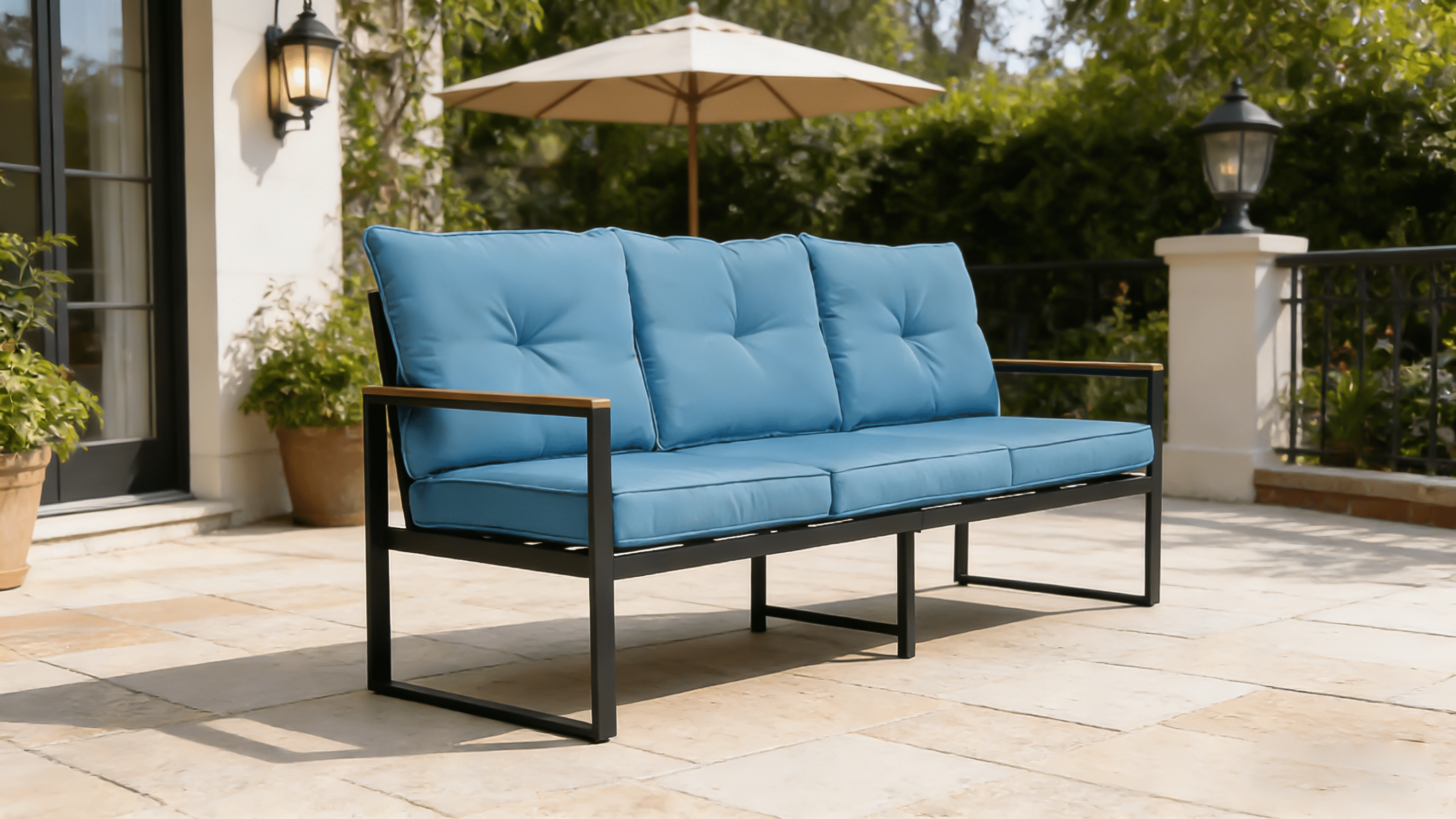Oversized 5-Seater Steel Outdoor Patio Furniture Set, Metal Sectional Sofa with 4” Thick Cushions, WPC Coffee Table, Heavy Duty Conversation Set for Garden, Backyard & Deck