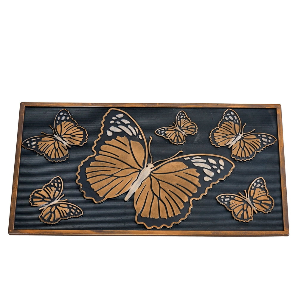 Elegant Bronze Butterfly Rubber Outdoor Entry Mat Front Door Accent for