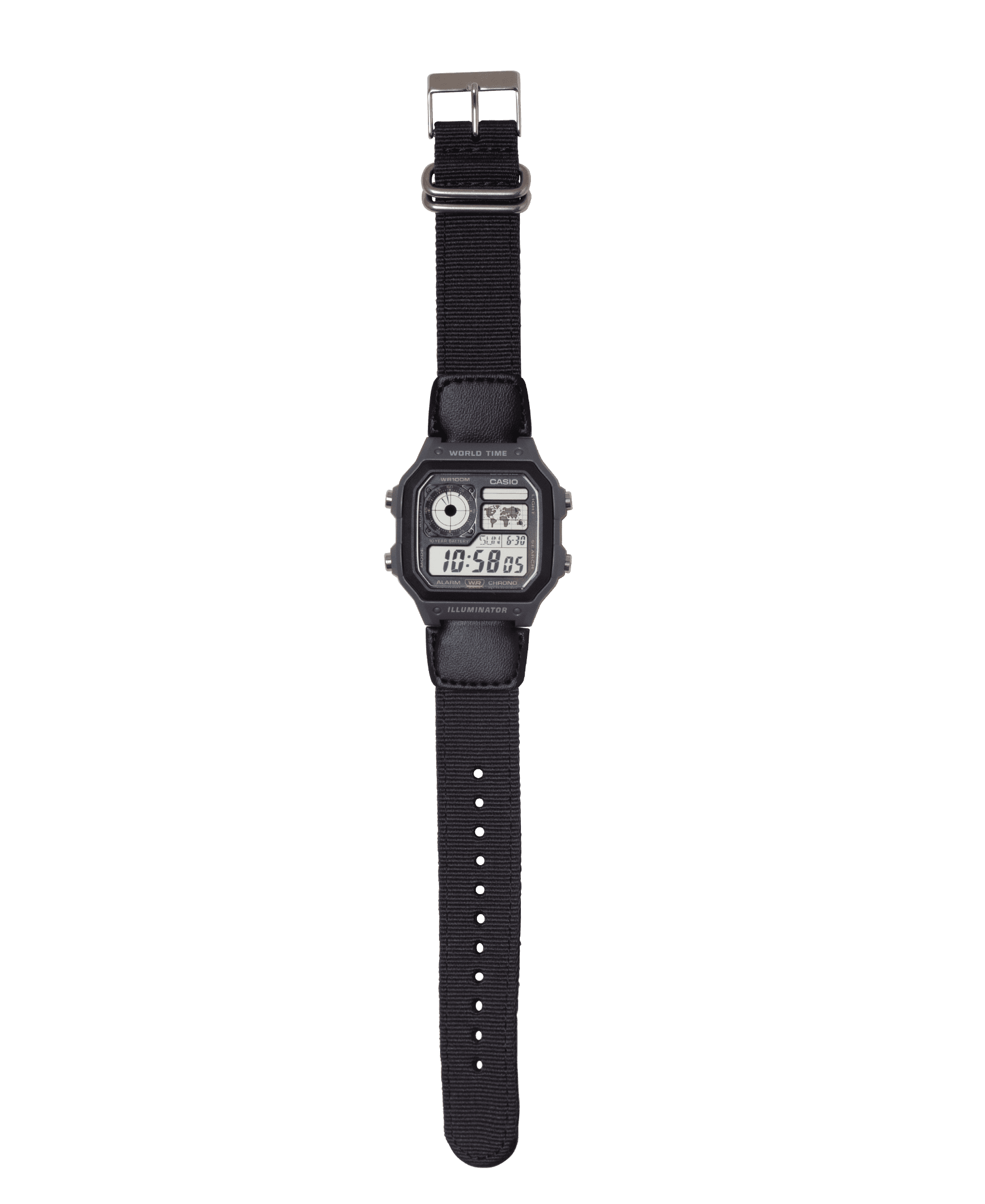 Casio Mens Digital Wristwatch Utility Collection 10-Year Battery Cloth Band Gray