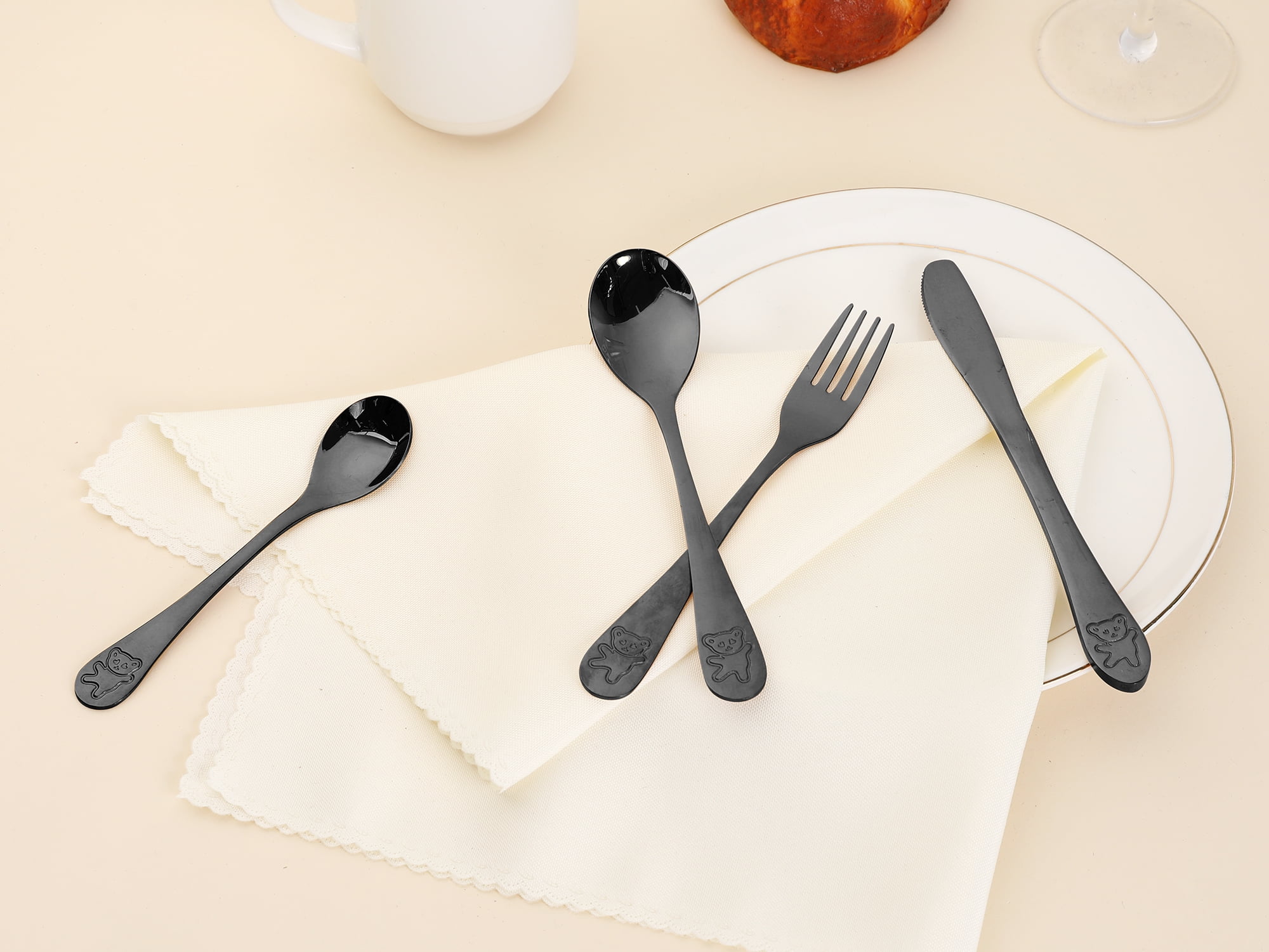 Unique Bargains Stainless Steel Flatware Set with Knife Black 4 Pcs