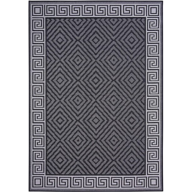 Contemporary Geometric Rug 2 ft. x 3 ft., Black, Indoor/Outdoor Bordered Rug, Fade Resistant