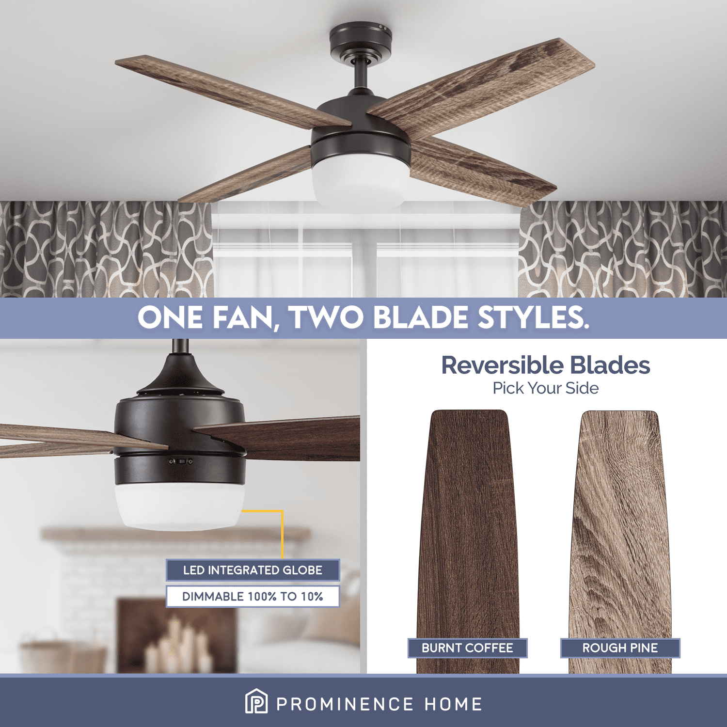 Prominence Home 44" Atlas Espresso Remote Control Ceiling Fan, 4 Blades