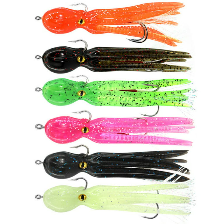1pc 22G11Cm Double Hook Octopus Fishing Lure Artificial Silicone Soft Baits, Size: Fluorescent
