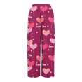 thumbnail image 3 of Women's Fashion Pocket Valentine's Day Print Stretch Adjustable Drawstring Wide Leg Pants, Elastic Waist Holiday Pants, Casual Lounge Wear for Women,Purple Pink,2XL, 3 of 7