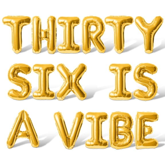 Letter Balloons - THIRTY SIX IS A VIBE 16" Inch Alphabet Letters Foil Mylar Balloon 36th Birthday Party Banner (Gold)
