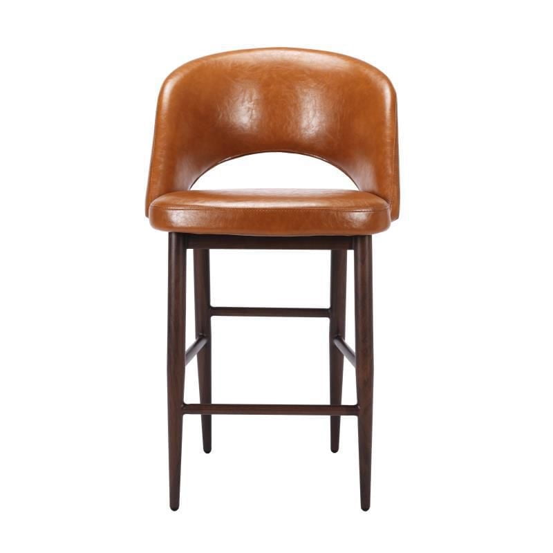 Plata Import Executive Stool in Tan, PU Executive Stool, Mid-Century Counter Stool, Tan PU Counter Stool, Kitchen PU Stool, Island Stool, Modern Counter Stool, with Backrest and Footrest