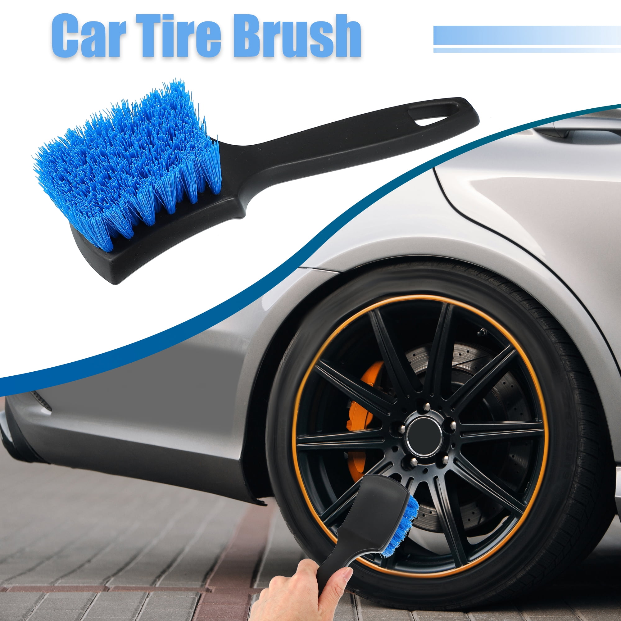 Unique Bargains Short Handle Wheel Tire Brush Soft Bristles Car Wash Blue