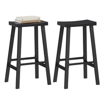Bar Stools Set of 2, 29.1" Counter Height Stools, Industrial Bar Chairs with Footrest, Backless Kitchen Breakfast Stools, Black with Wood Grain