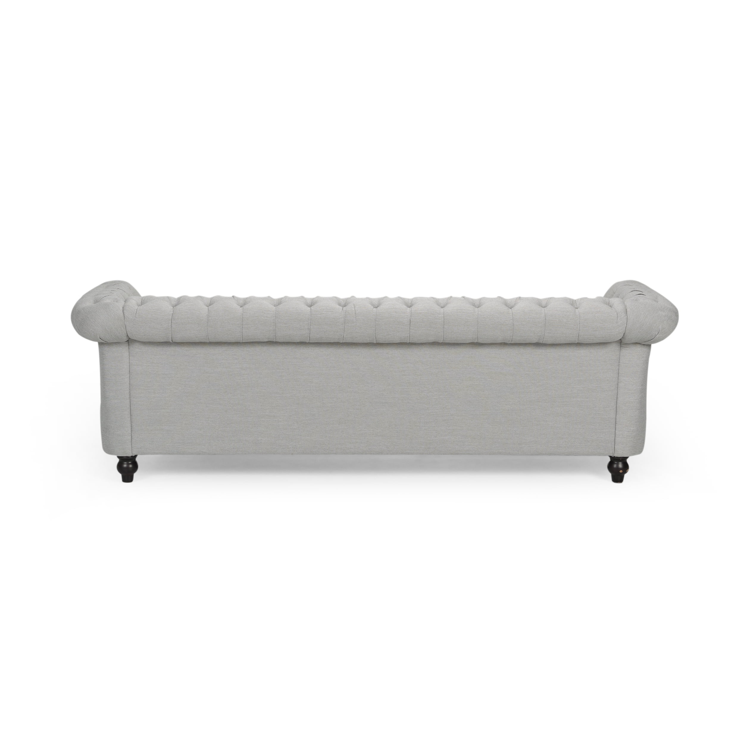 Noble House Augus Fabric Upholstered Sofa, Cloud Gray, Dark Brown