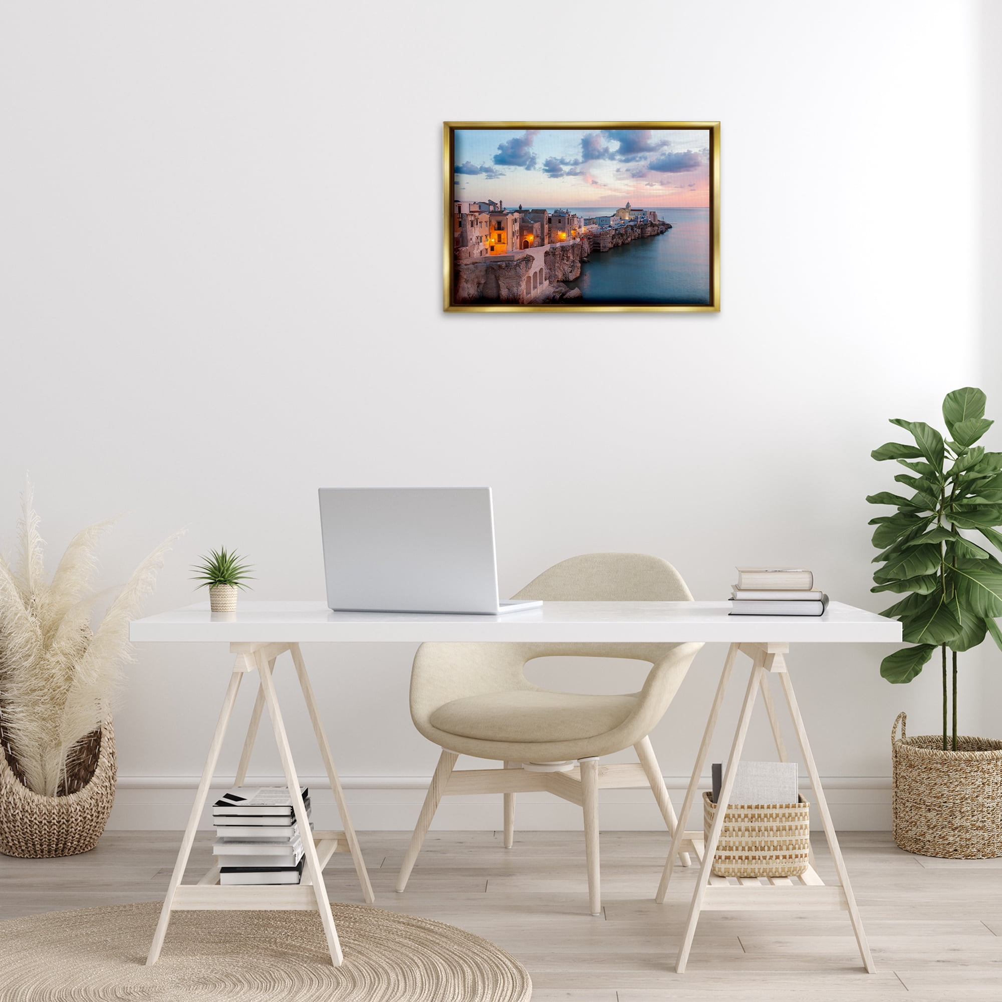 Stupell Industries Coastal City Architecture Cities & Countries Photography Gold Floater Framed Canvas Art Print Wall Art, 25 x 17