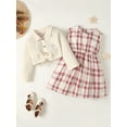thumbnail image 3 of 5T Kids Girls Clothes Little Girls Outfits 5-6 Years Little Girls Long Sleeve Lapel Top Plaid Sleeveless Dress 2PCS Set Off-white, 3 of 9