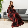thumbnail image 2 of PAVILIA Plaid Red Fleece Wearable Blanket with Sleeves for Adults Women Men, Soft Warm Full Body Wrap Throw, Sweatshirt Pocket, Cozy Pullover Robe Blanket with Arm, Gifts for Christmas Mom Wife, 2 of 9
