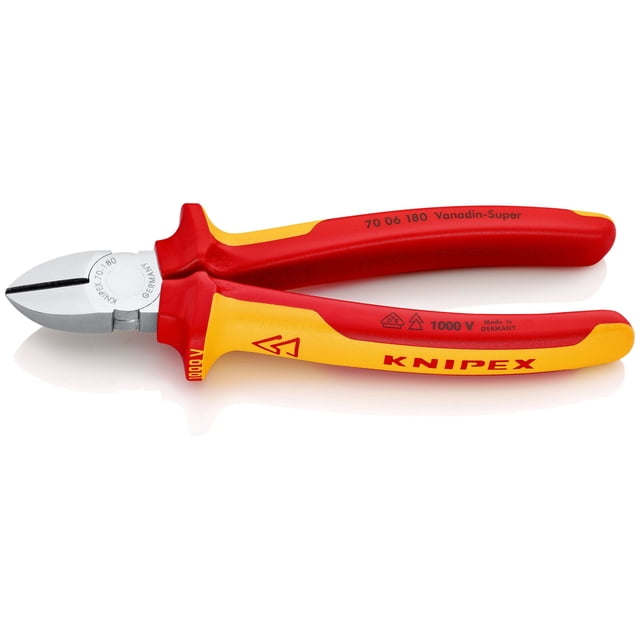KNIPEX 70 06 180 Pinzas de corte diagonal aislados con fundas en dos componentes, según norma VDE cromado 180 mm