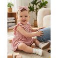 thumbnail image 6 of Aojekbee Baby Girls Rompers Solid Color Ruffles Sleeveless Crew Neck Bowknot Skirt Hem Infant Bodysuits Jumpsuits with Headband, 6 of 8