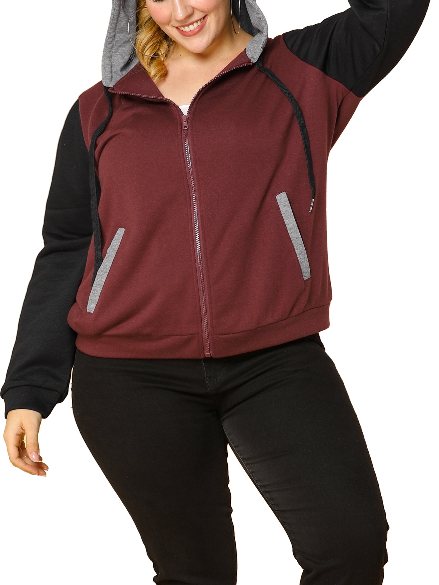 Agnes Orinda Women/'s Plus Size Jackets Contrast Color Block Stretch Denim Lapel Blazer