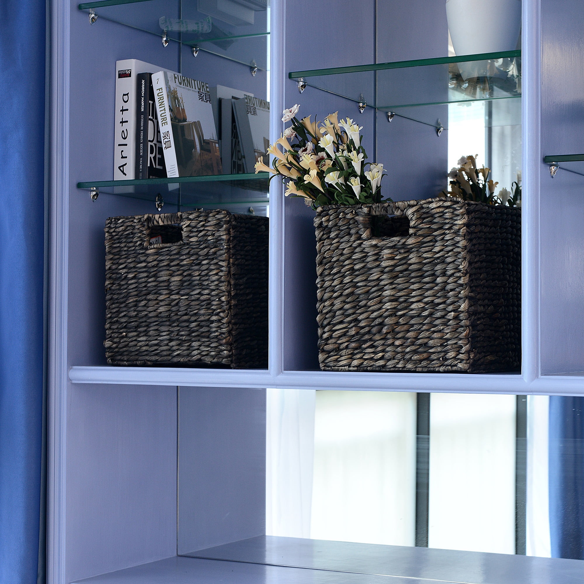 Villacera's 12-Inch Square Handmade Wicker Storage Bin Foldable Baskets, Set of 2, Brown