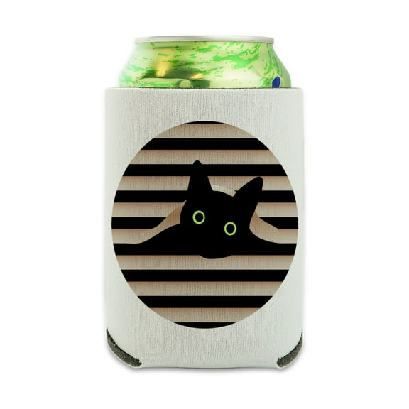 Black Cat In Window Can Cooler - Drink Sleeve Hugger Collapsible Insulator - Beverage Insulated Holder