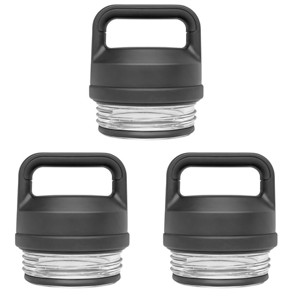 Replacement Chug Cap for Water Bottles, Universal Fit for 18oz, 26oz, 36oz, 64oz Bottles, Leak Proof Lid with One Hand Operation, Insulated Lid Accessory (Black)​ 3PCS