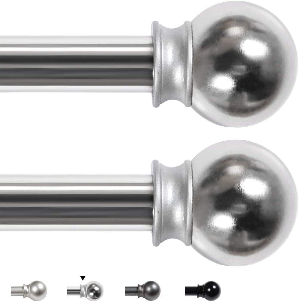 Drapery Curtain Rod 84-120 Inch Adjustable Nickel Silver Rod with Ball Finials 