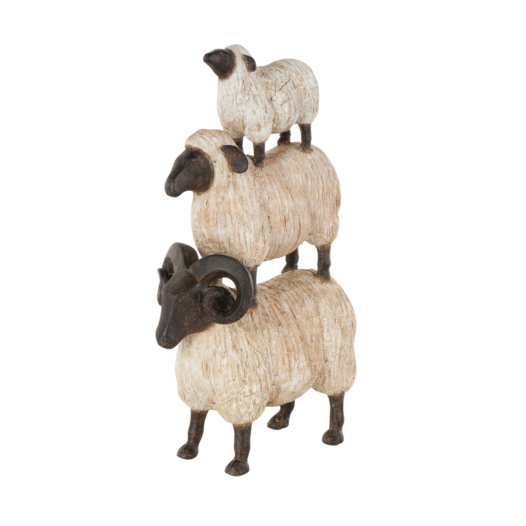 9" x 15" Cream Polystone Stacked Sheep Sculpture with Black Accents, by DecMode