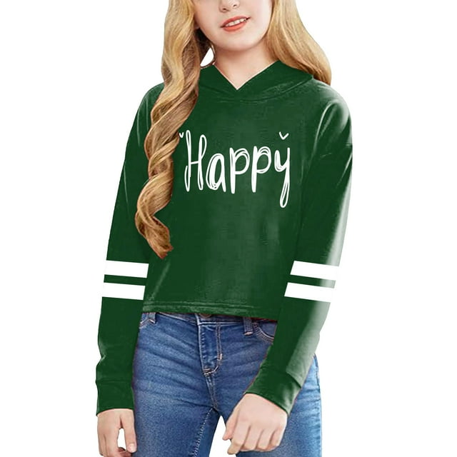 Hfolob Chandail à Capuche pour Filles Imprimé Graphique Lettre Chandail Manches Longues Décontracté Doux