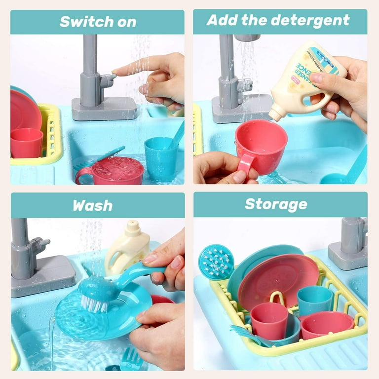  CUTE STONE Color Changing Play Kitchen Sink Toys, Children  Electric Dishwasher Playing Toy with Running Water,Upgraded Real Faucet and  Play Dishes,Pretend Play Kitchen Toys for Kids Boys Girls : Toys 